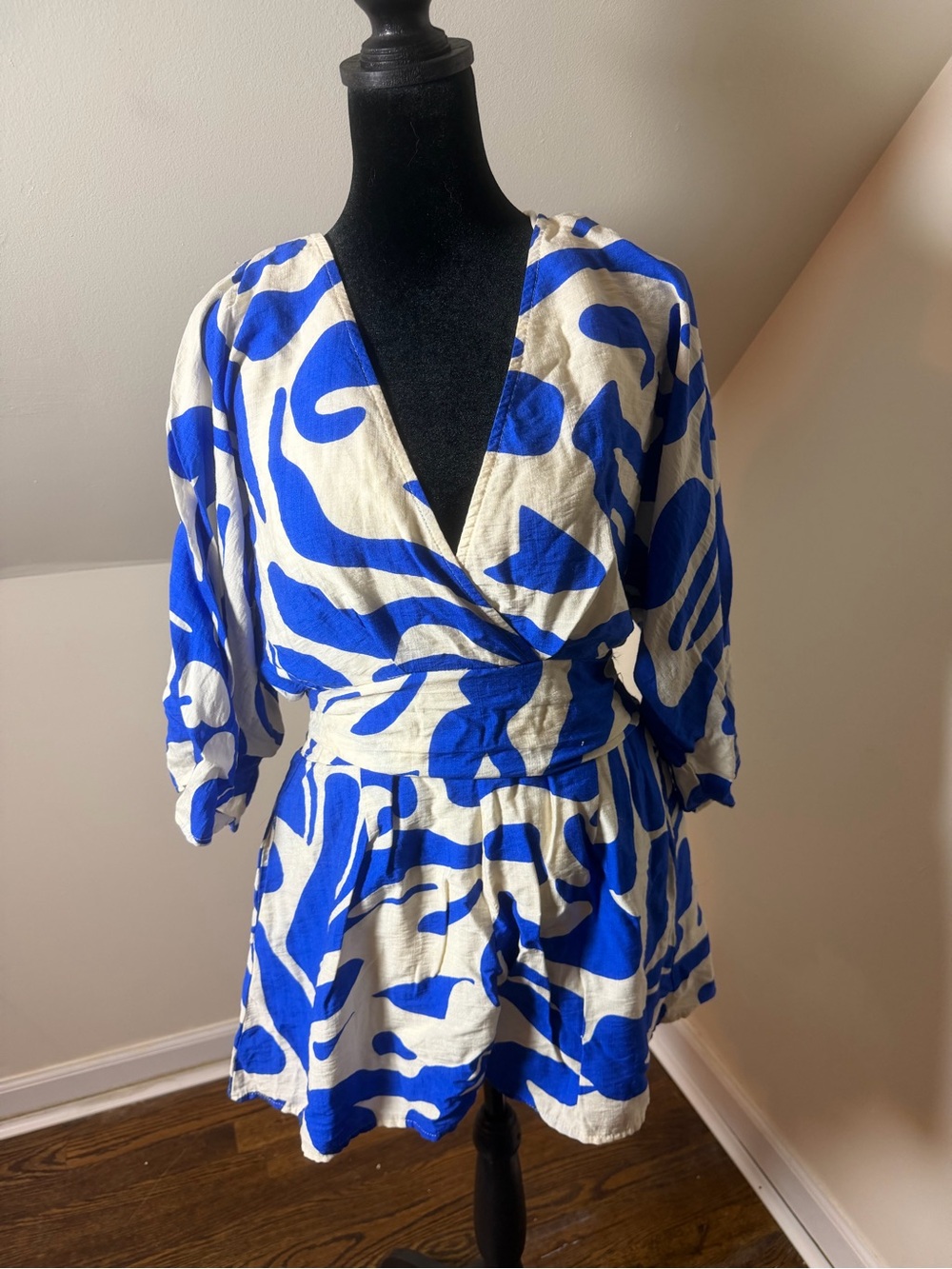 Blue & White Wrap Romper